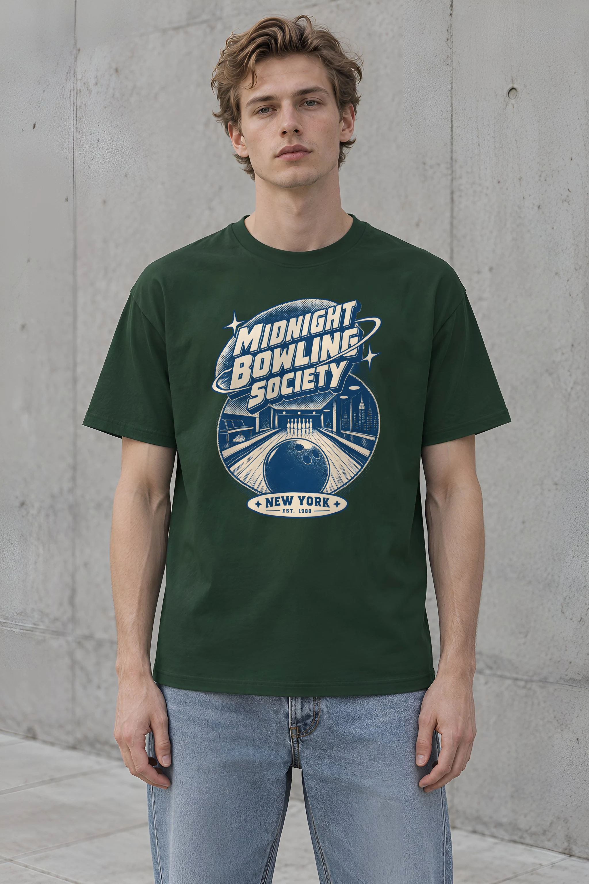 "Midnight Bowling Society" Heavyweight Unisex Crewneck T-shirt