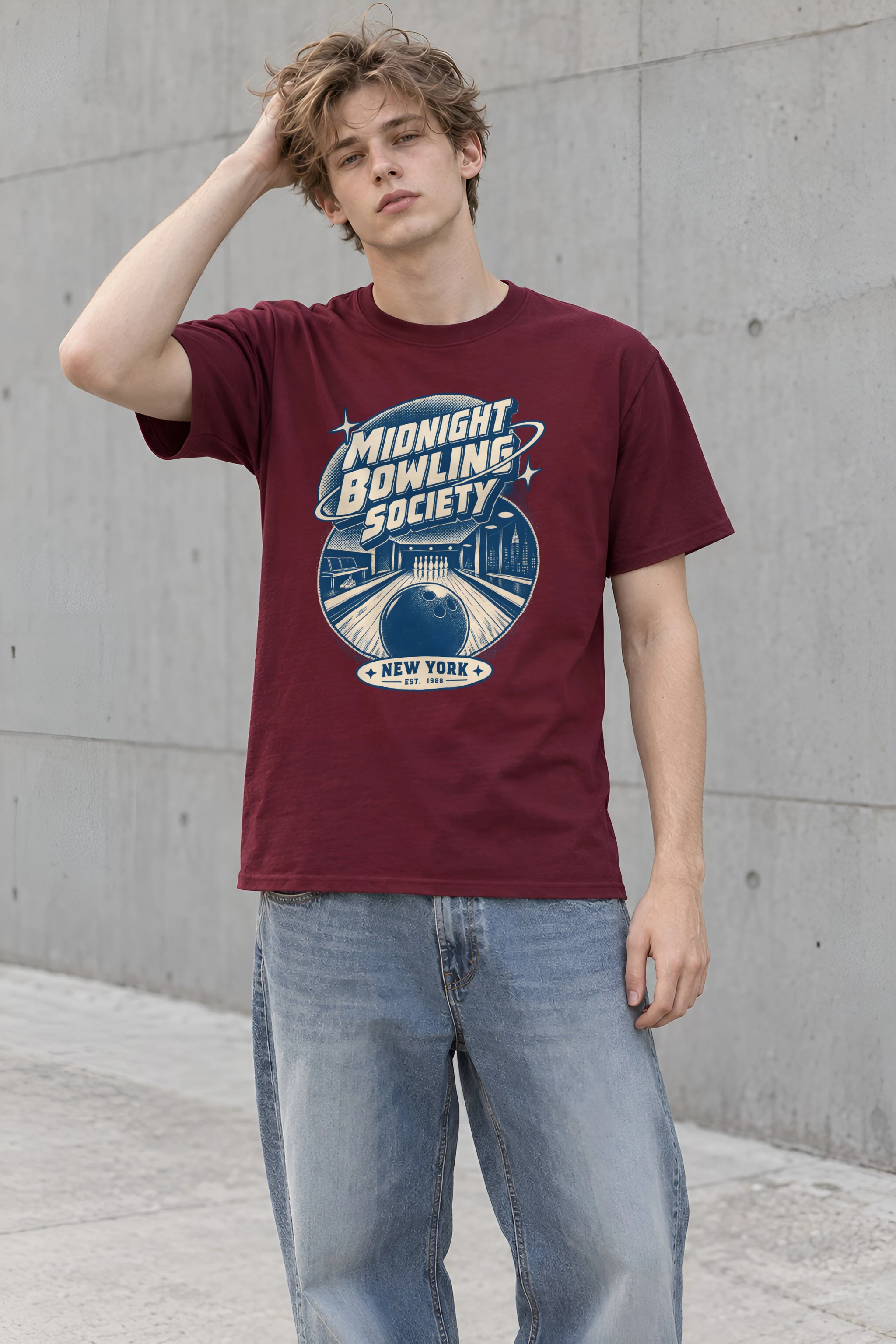 "Midnight Bowling Society" Heavyweight Unisex Crewneck T-shirt