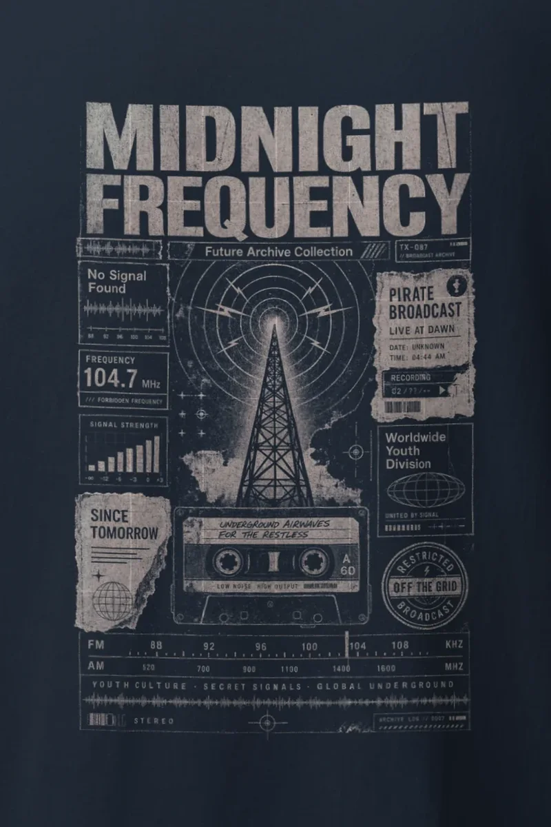 "Midnight Frequency" Heavyweight Unisex Crewneck T-shirt