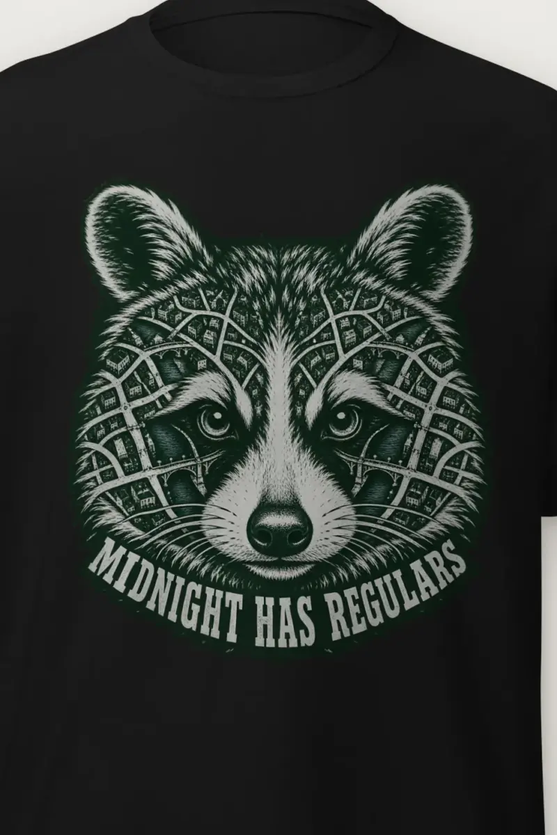 "Midnight Has Regulars" Heavyweight Unisex Crewneck T-shirt - the graphic up close