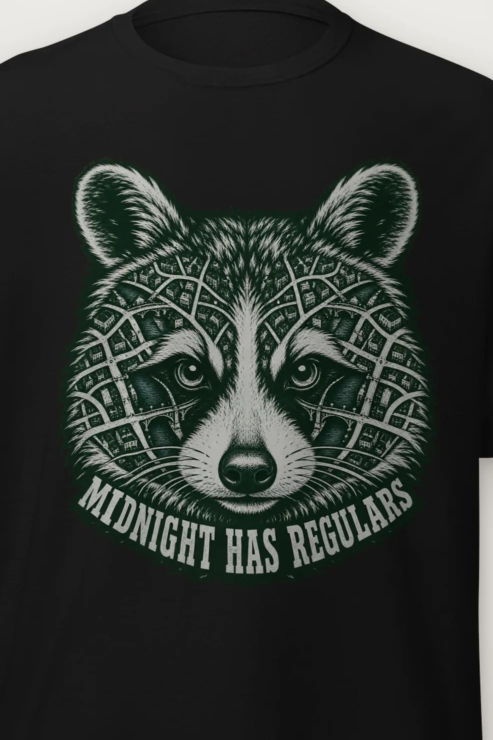 "Midnight Has Regulars" Heavyweight Unisex Crewneck T-shirt - the graphic up close