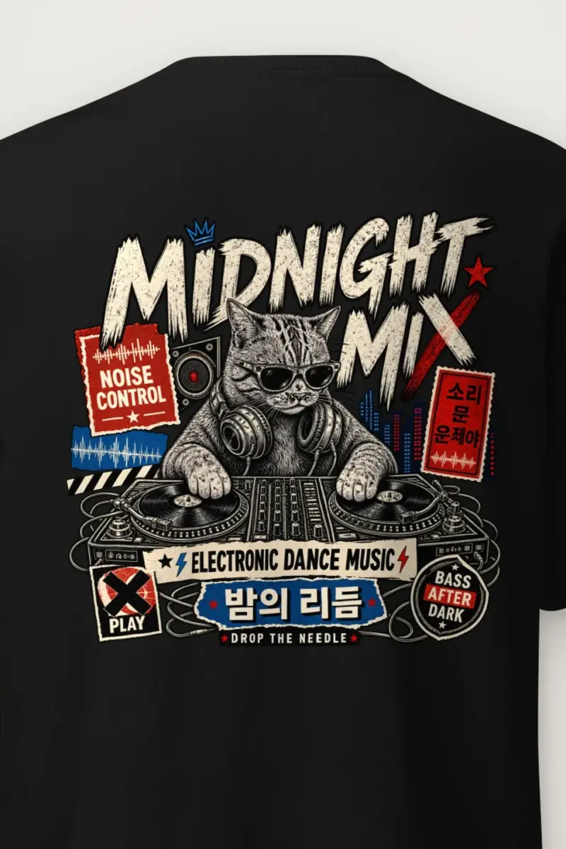 "Midnight Mix Cat" Heavyweight Unisex Crewneck T-shirt