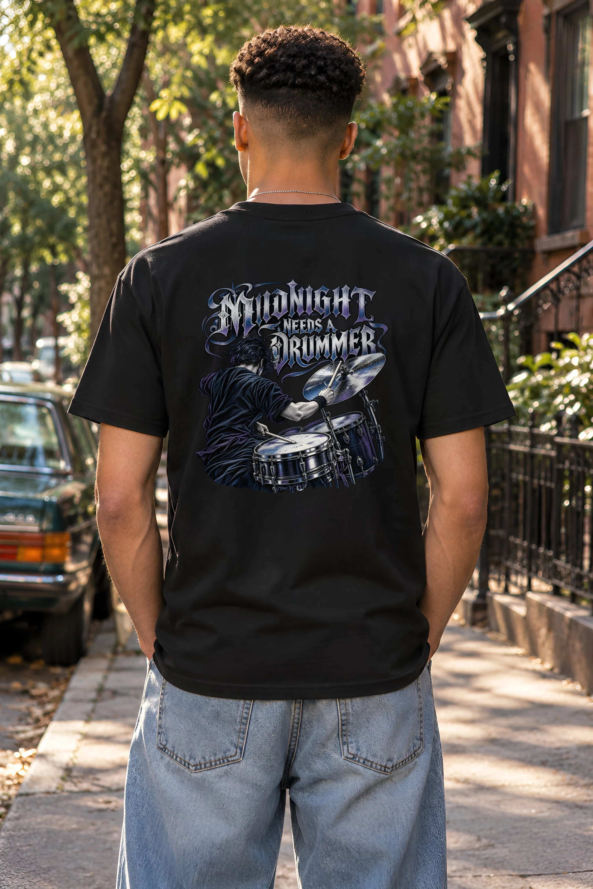 "Midnight Needs a Drummer" Heavyweight Unisex Crewneck T-shirt