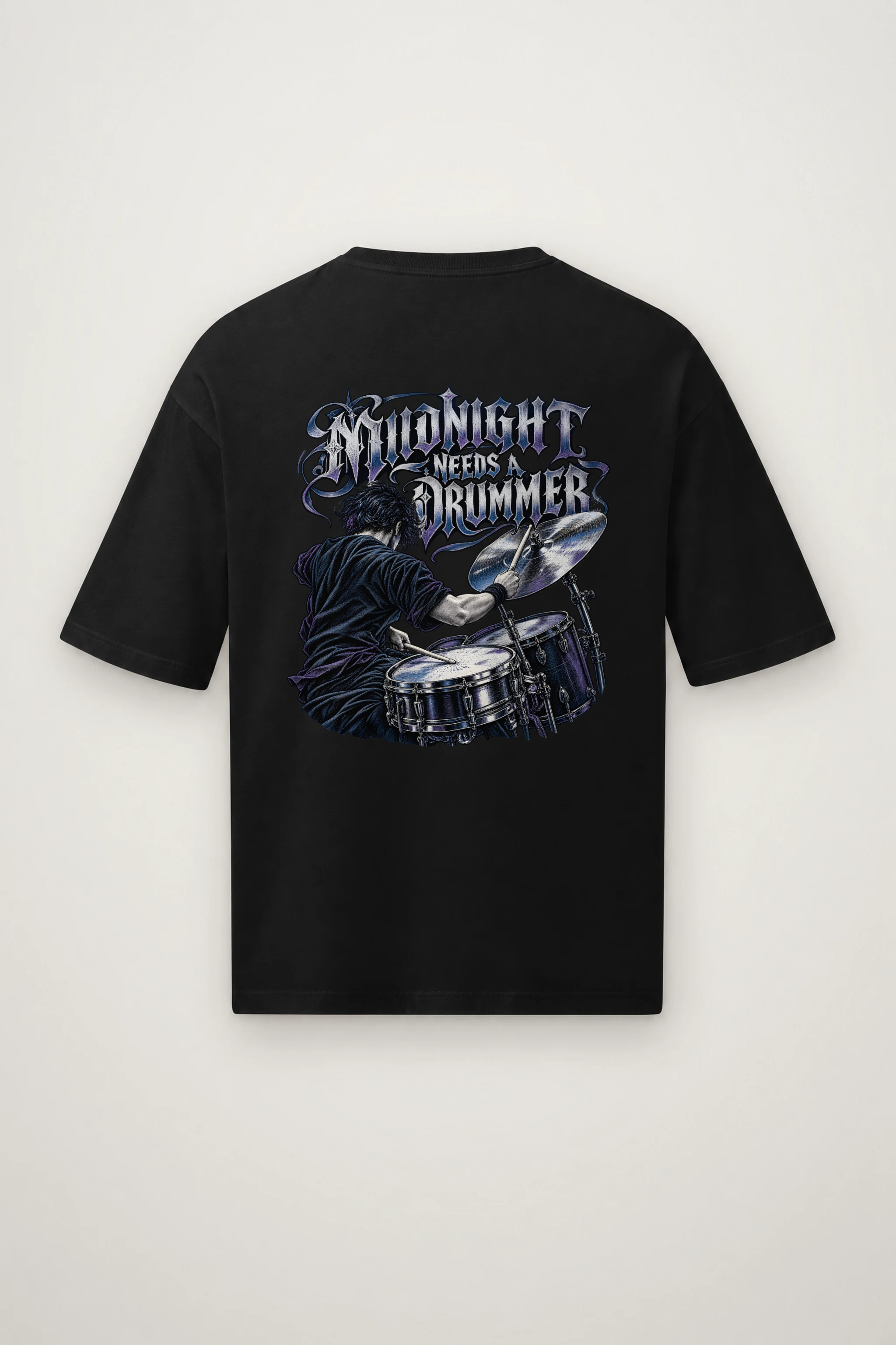 "Midnight Needs a Drummer" Men's Oversized Heavyweight Crewneck T-Shirt