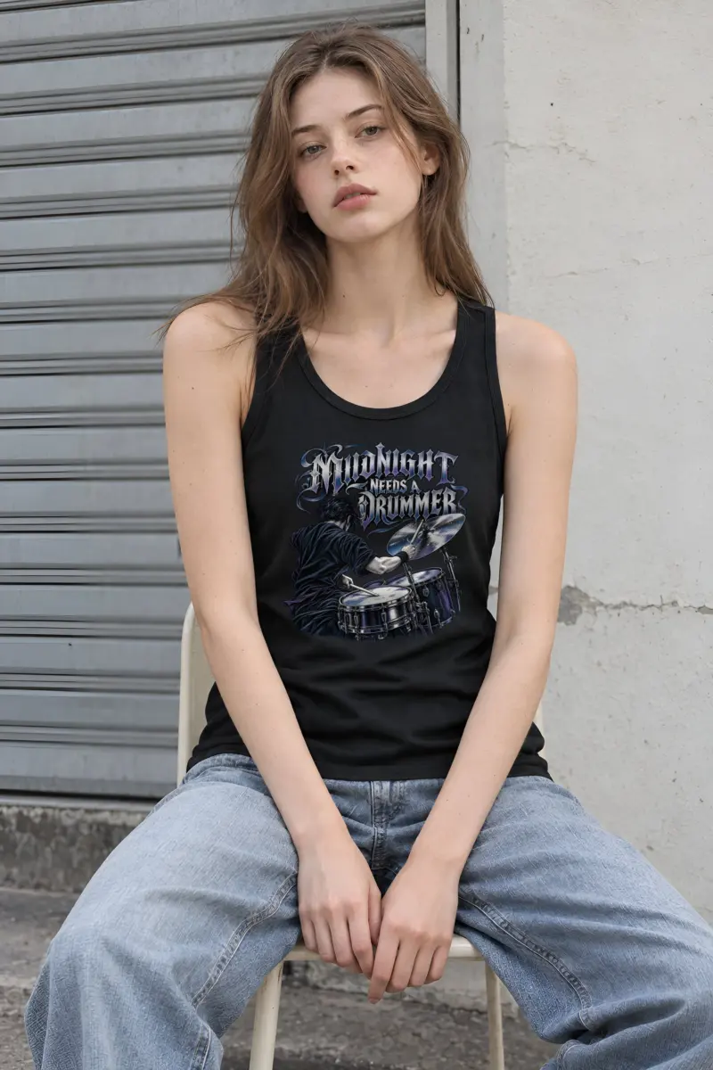 “Midnight Needs a Drummer” Unisex Jersey Tank