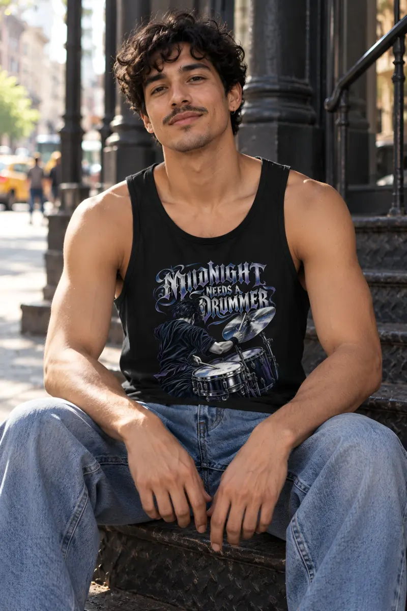 "Midnight Needs a Drummer" Unisex Jersey Tank