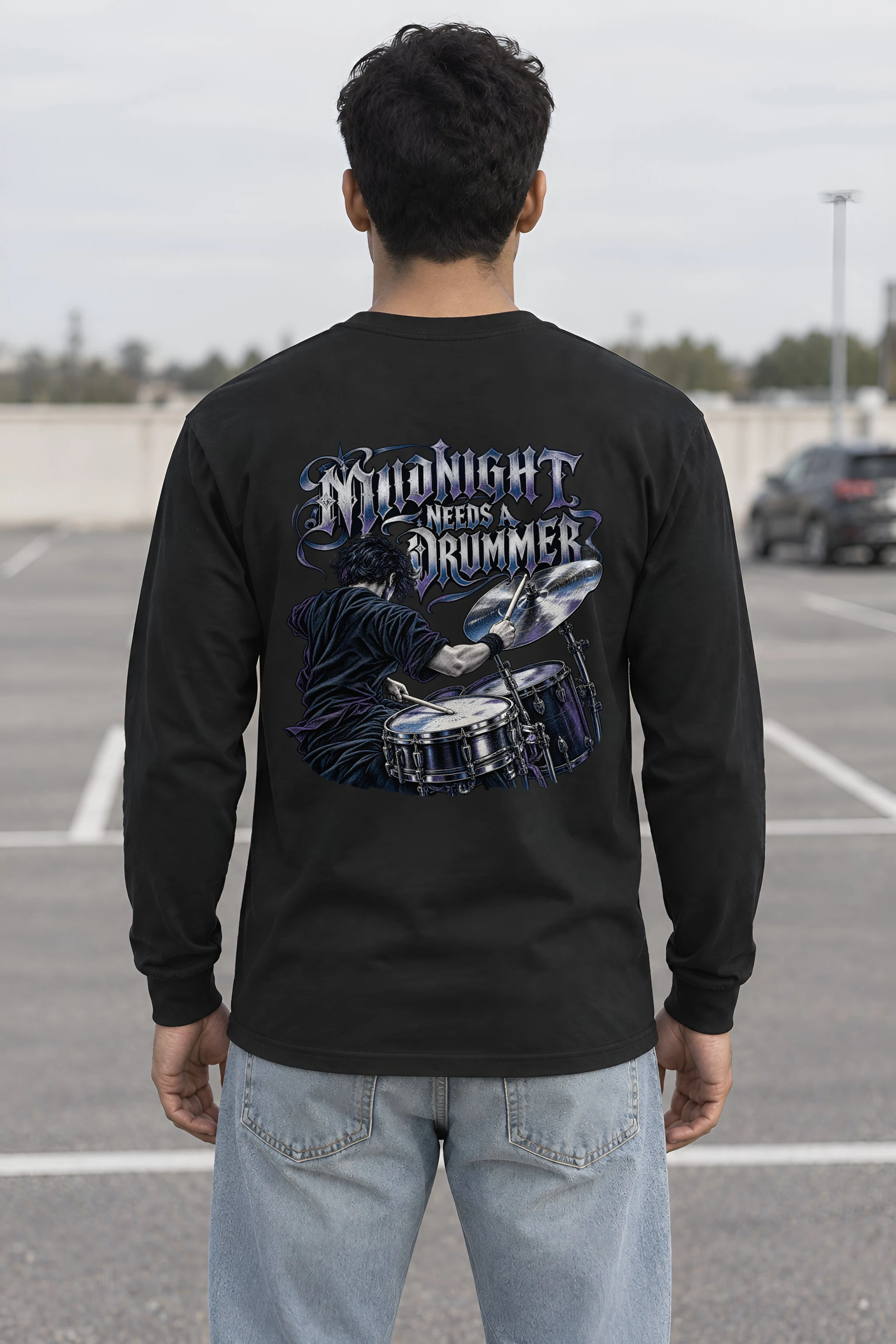 "Midnight Needs a Drummer" Unisex Longsleeve T-shirt