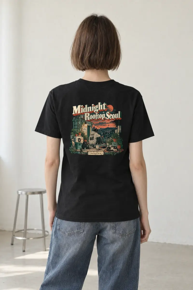 "Midnight Rooftop, Seoul" Heavyweight Unisex Crewneck T-shirt