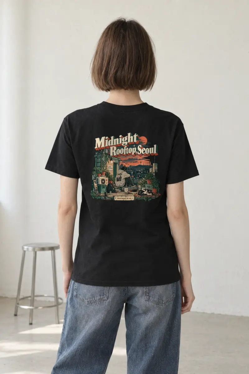"Midnight Rooftop, Seoul" Heavyweight Unisex Crewneck T-shirt