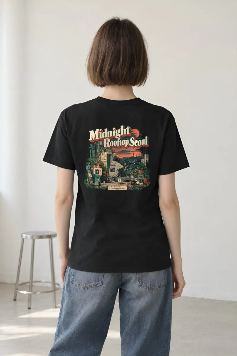 "Midnight Rooftop, Seoul" Heavyweight Unisex Crewneck T-shirt