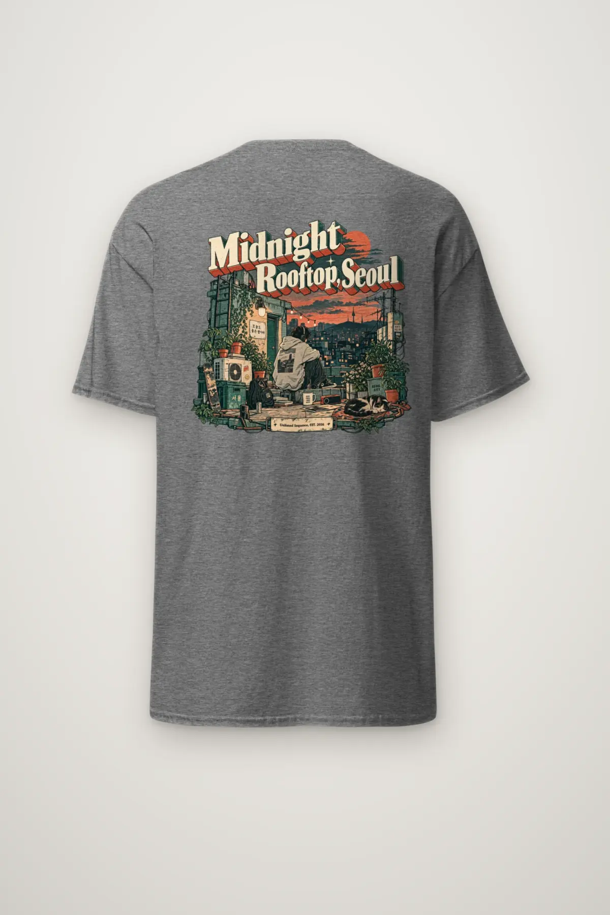 "Midnight Rooftop, Seoul" Heavyweight Unisex Crewneck T-shirt