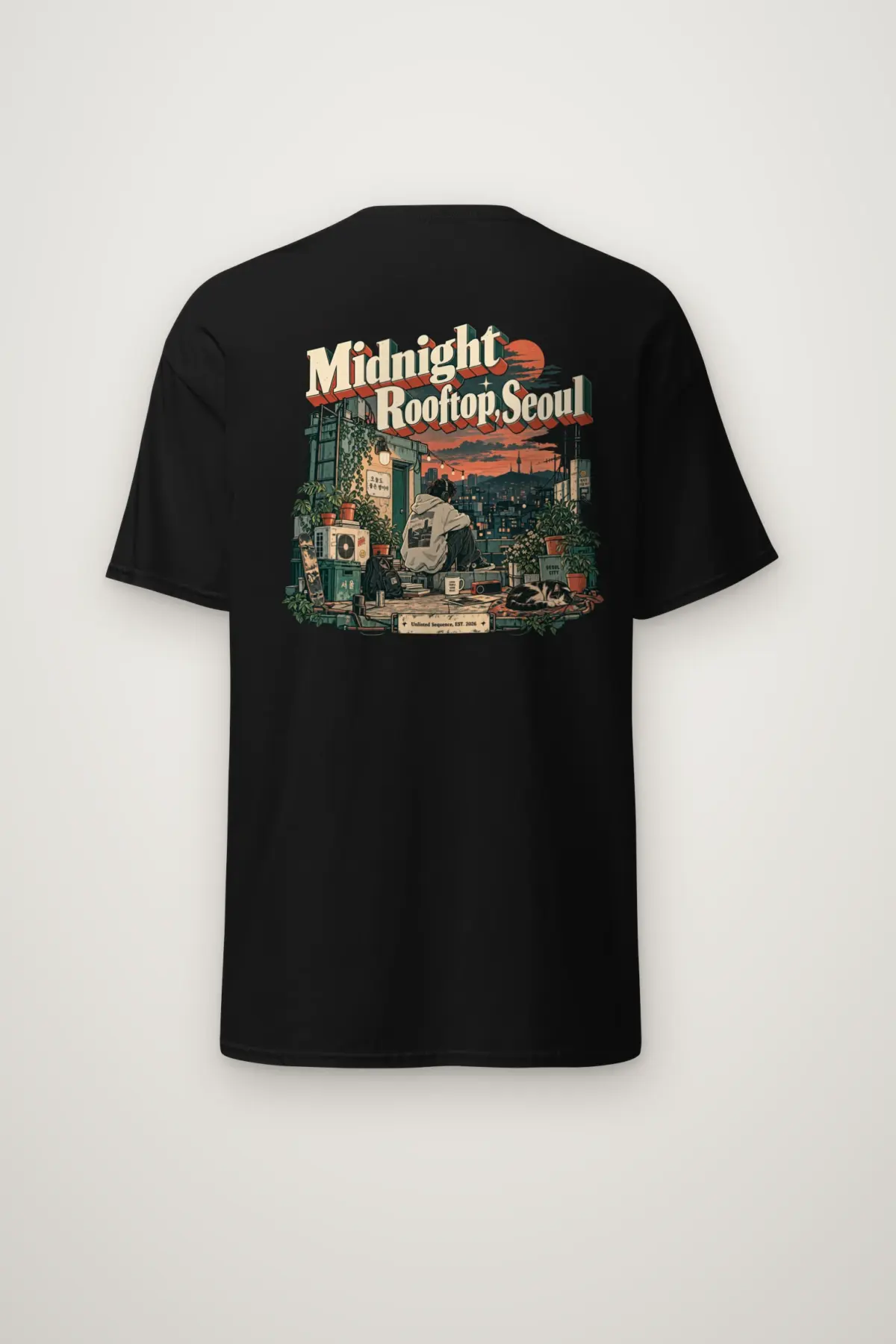 "Midnight Rooftop, Seoul" Heavyweight Unisex Crewneck T-shirt