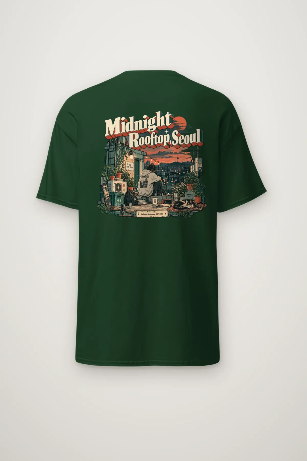 "Midnight Rooftop, Seoul" Heavyweight Unisex Crewneck T-shirt