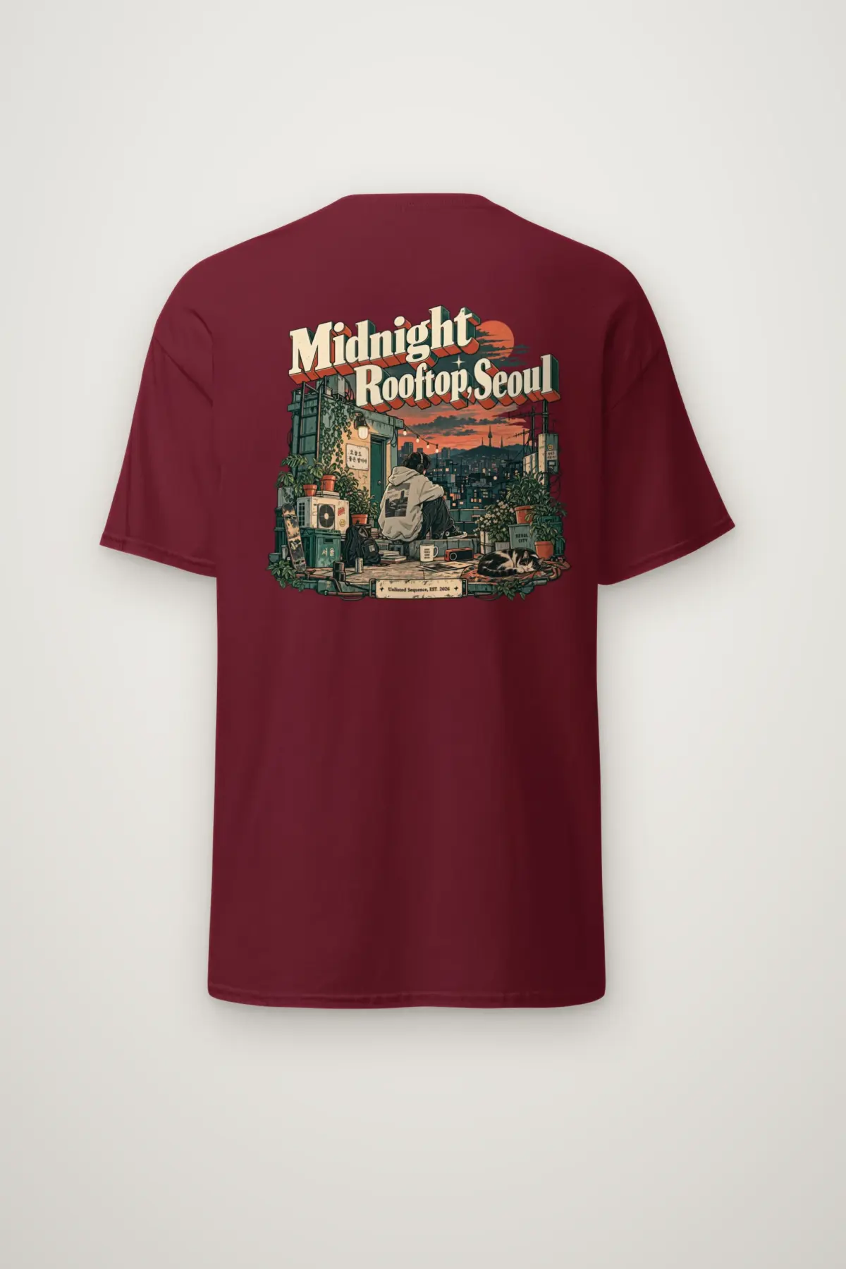 "Midnight Rooftop, Seoul" Heavyweight Unisex Crewneck T-shirt
