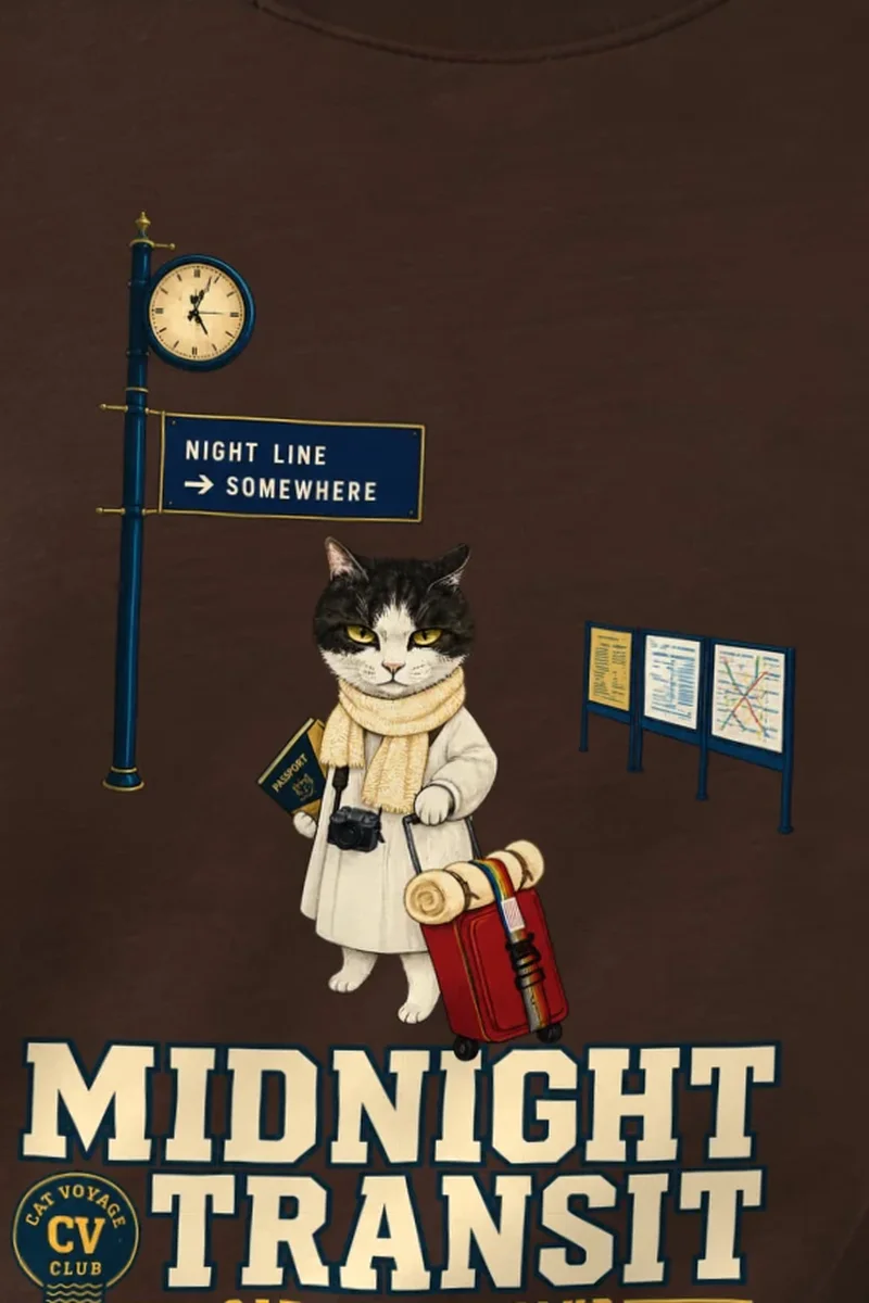 "Midnight Transit Cat" 1 Crewneck Sweatshirt - the graphic up close