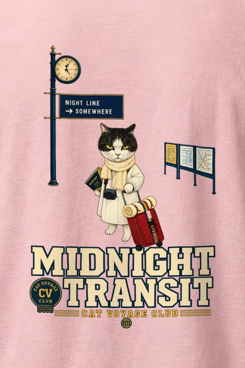 "Midnight Transit Cat" Heavyweight Unisex Crewneck T-shirt