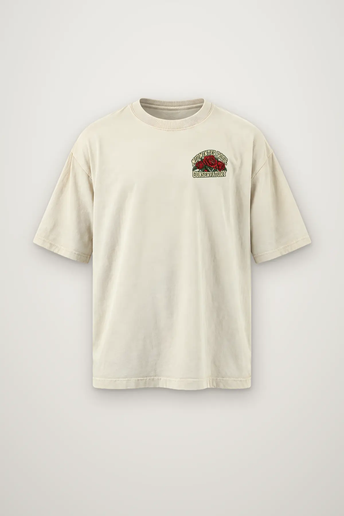 "Midwinter Rose Conservatory" Men's Oversized Heavyweight Crewneck T-Shirt