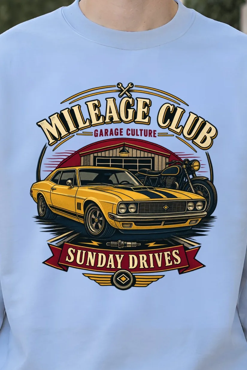 "Mileage Club" 1 Crewneck Sweatshirt - the graphic up close