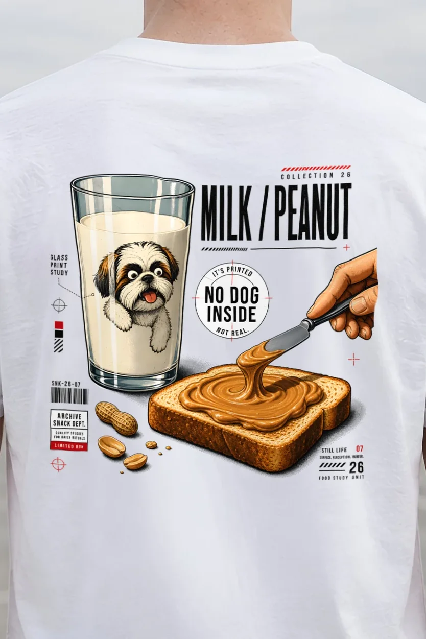 "Milk Peanut Study" Heavyweight Unisex Crewneck T-shirt - the graphic up close