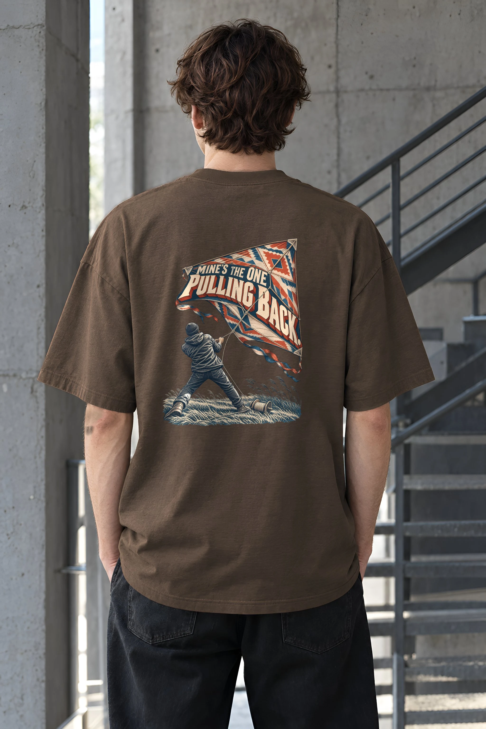 "Mine's the One Pulling Back" Men's Oversized Heavyweight Crewneck T-Shirt