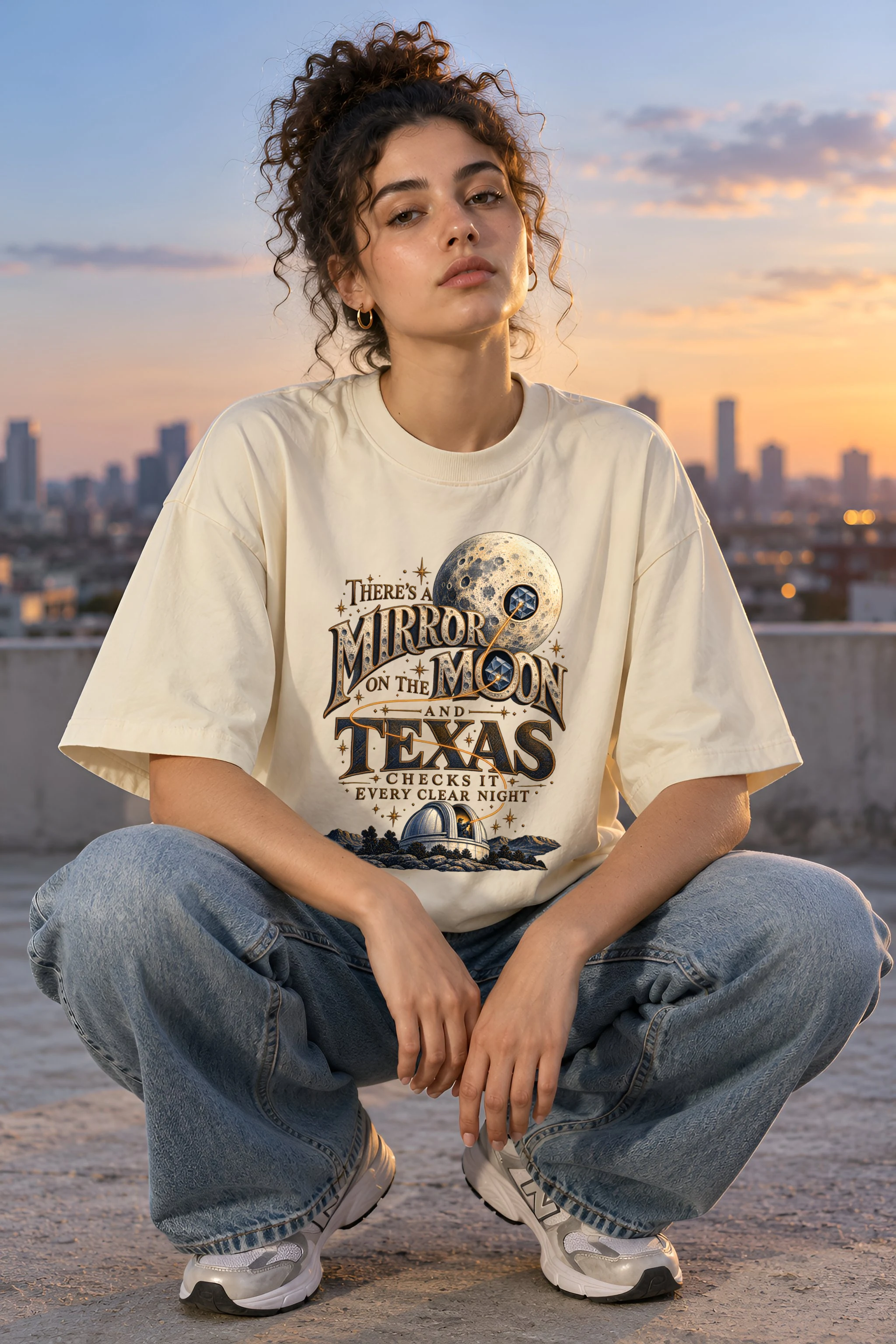"Mirror on the Moon Texas" Unisex Oversized Heavyweight Crewneck T-Shirt