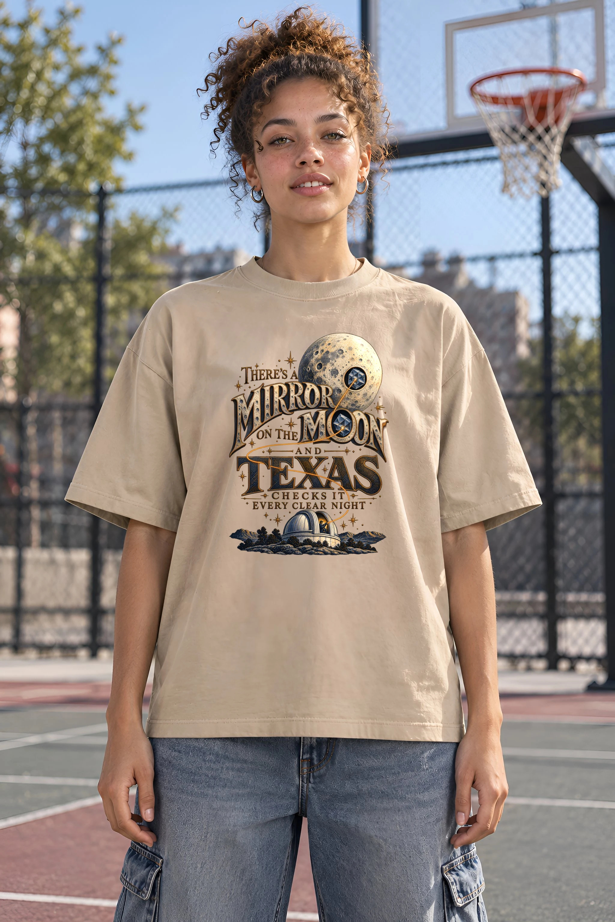 "Mirror on the Moon Texas" Unisex Oversized Heavyweight Crewneck T-Shirt