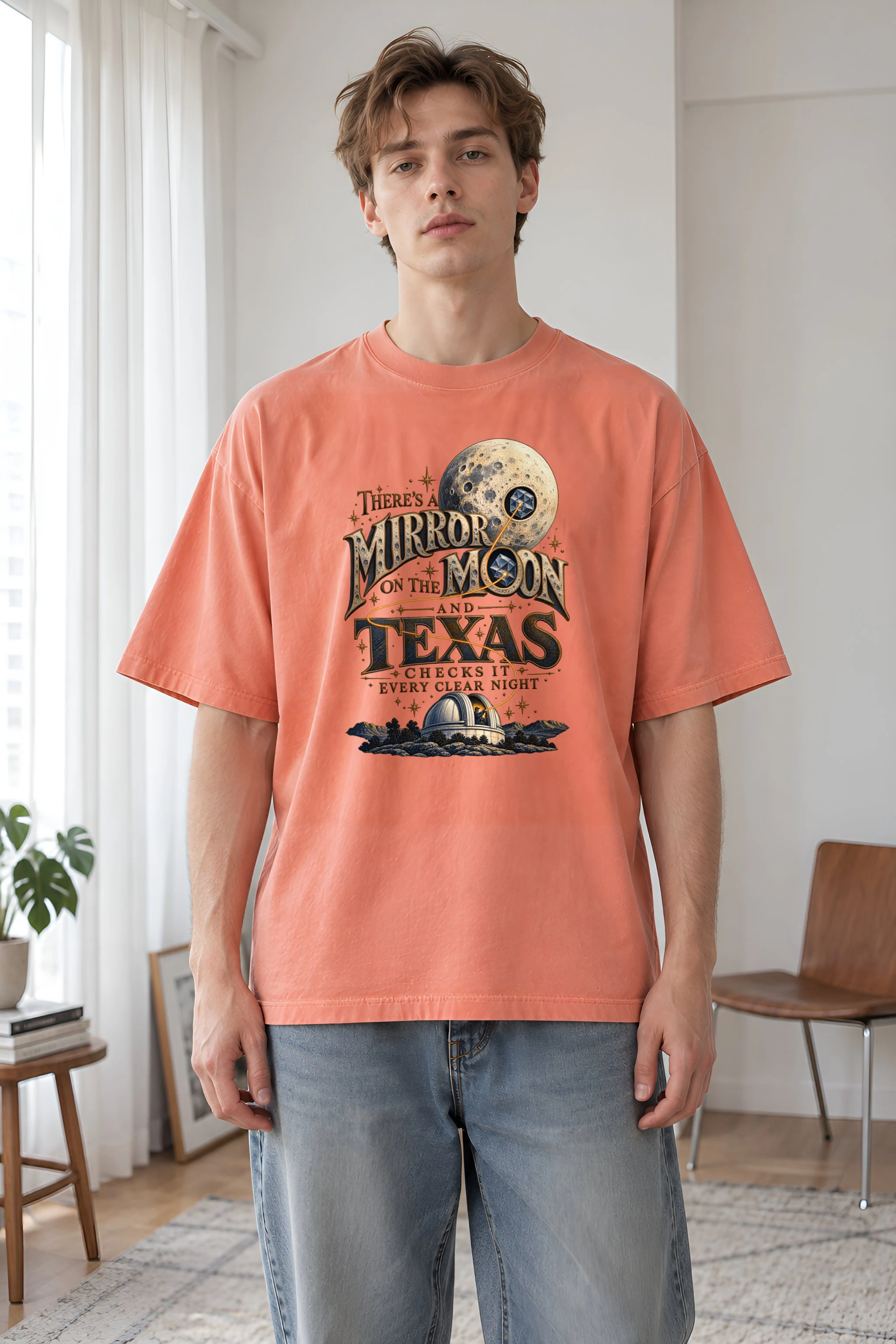 "Mirror on the Moon Texas" Unisex Oversized Heavyweight Crewneck T-Shirt