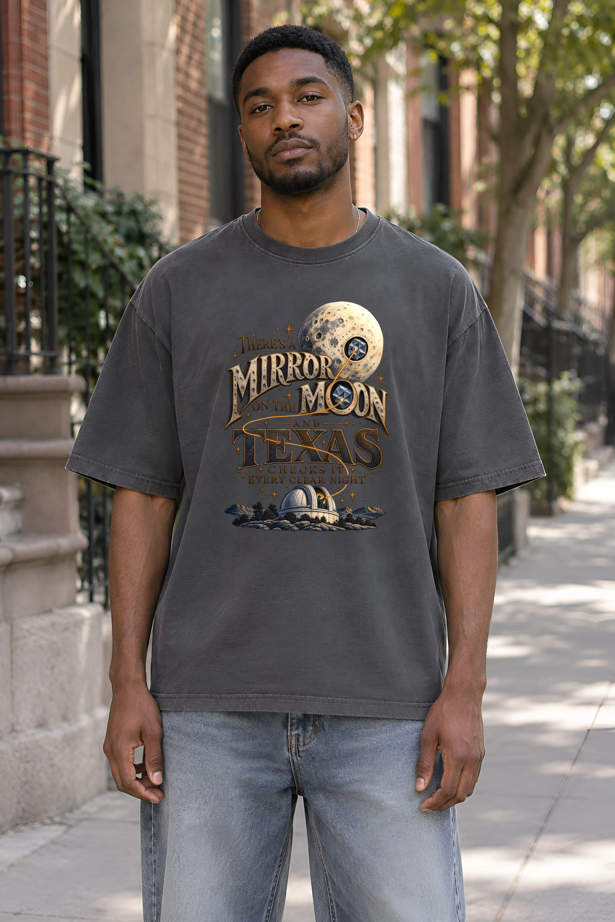 "Mirror on the Moon Texas" Unisex Oversized Heavyweight Crewneck T-Shirt
