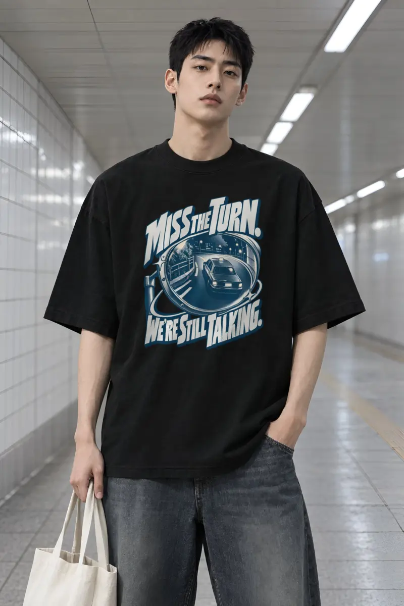 "Miss the Turn" Men's Oversized Heavyweight Crewneck T-Shirt