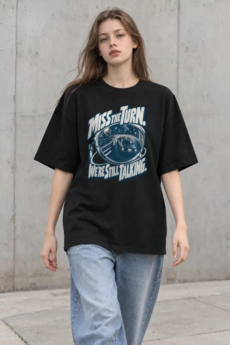 "Miss the Turn" Unisex Oversized Heavyweight Crewneck T-Shirt