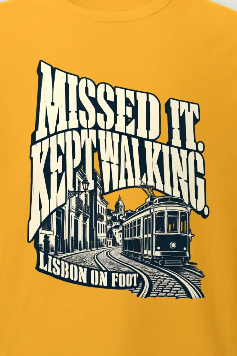 "MISSED IT. KEPT WALKING." Heavyweight Unisex Crewneck T-shirt - the graphic up close