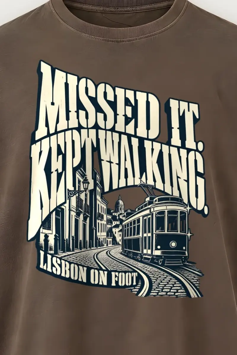 "MISSED IT. KEPT WALKING." Men’s Oversized Heavyweight Crewneck T-Shirt - the graphic up close