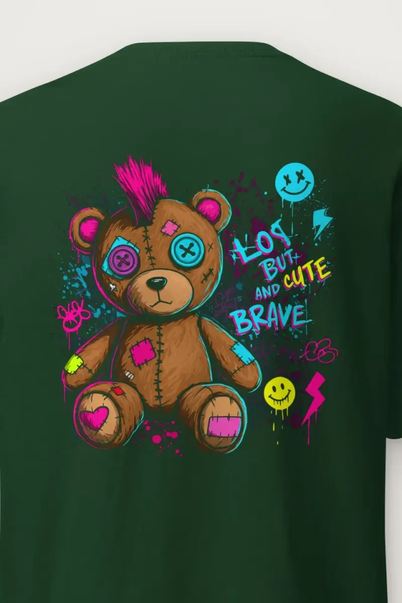 "Mohawk Toy Bear" Heavyweight Unisex Crewneck T-shirt - the graphic up close