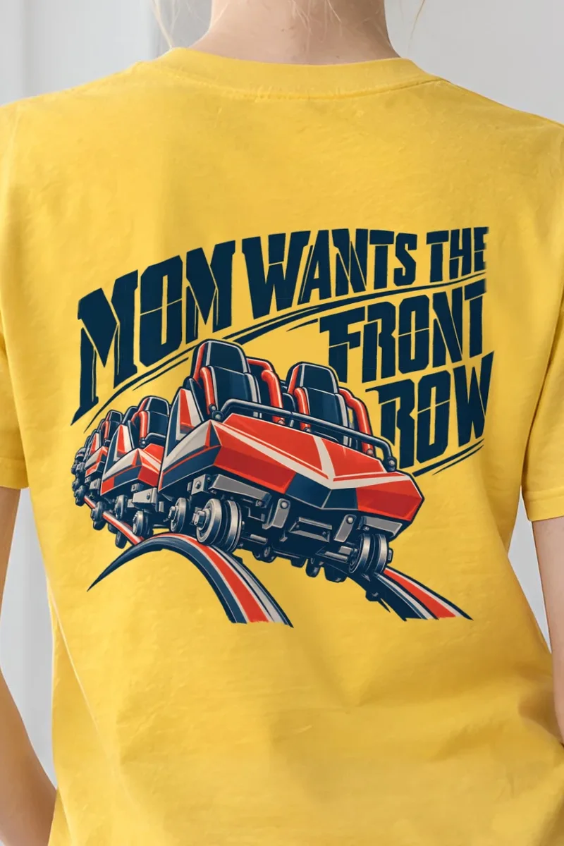 "Mom Wants the Front Row" Heavyweight Unisex Crewneck T-shirt - the graphic up close