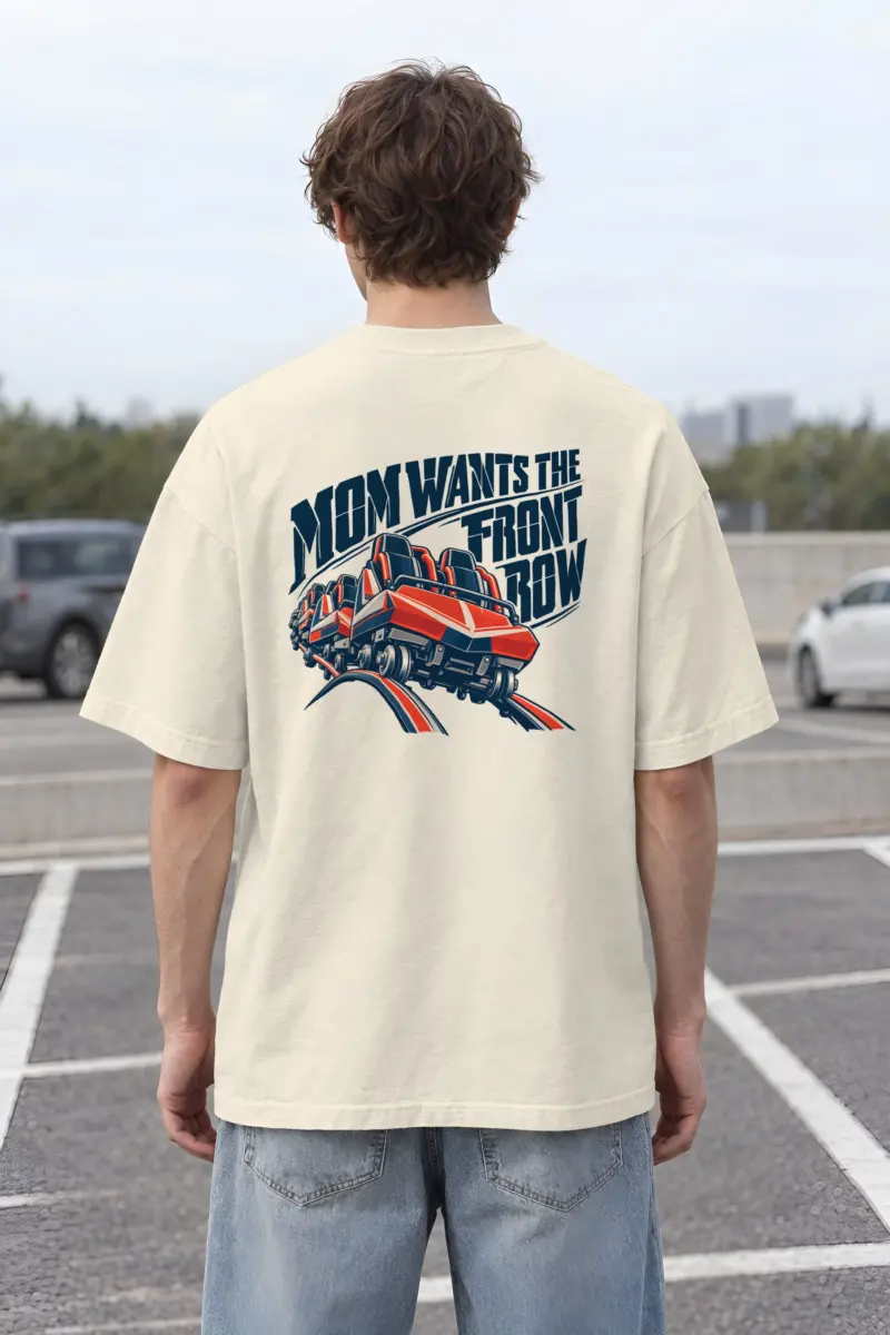“Mom Wants the Front Row” Men’s Oversized Heavyweight Crewneck T-Shirt