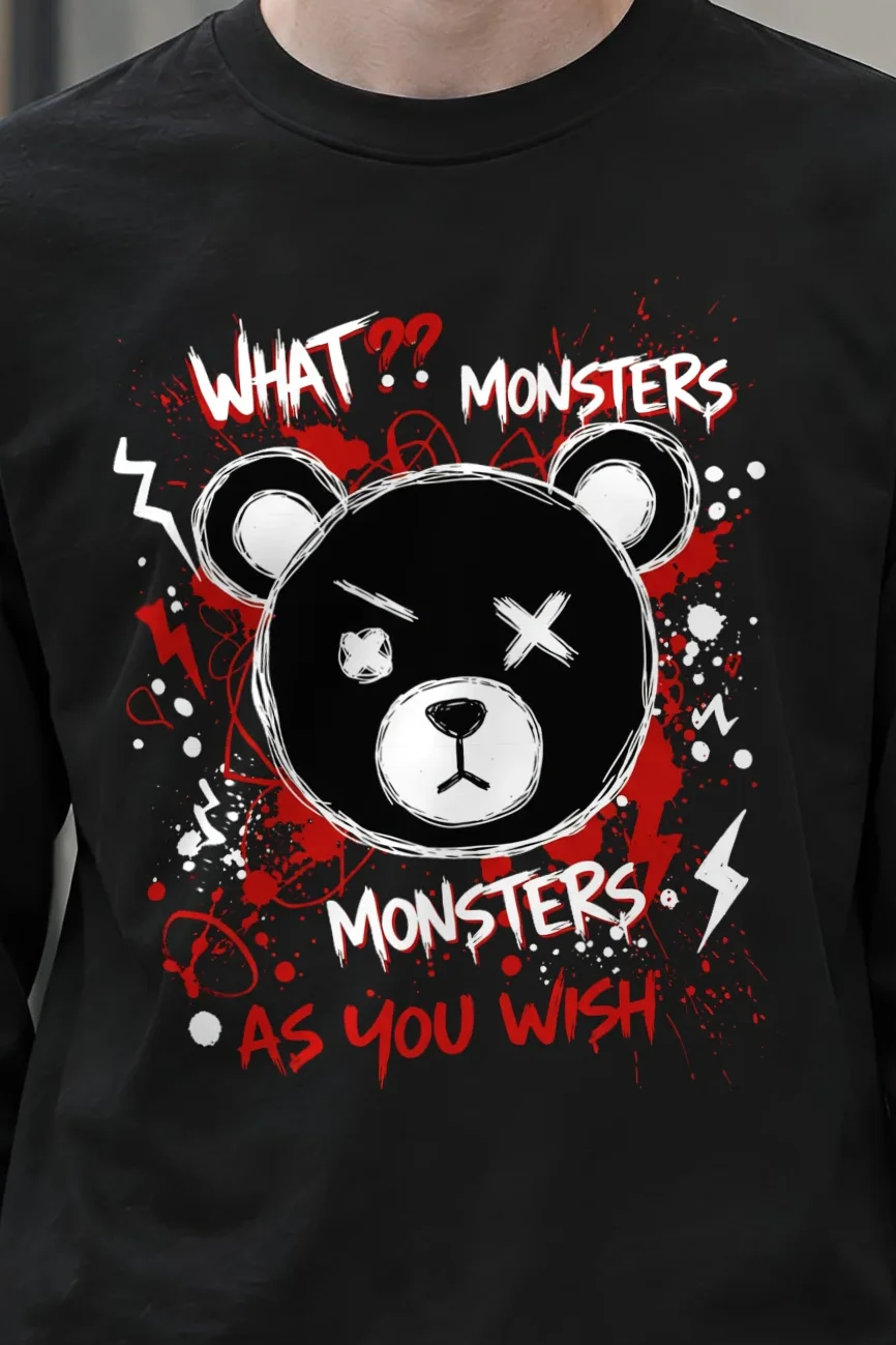 "Monsters As You Wish" Unisex Longsleeve T-shirt - the graphic up close