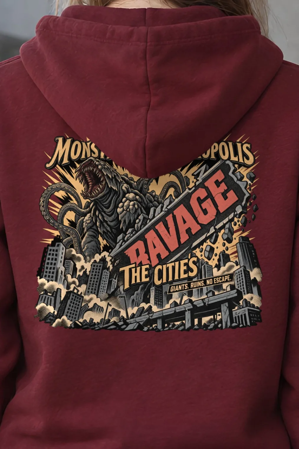 "Monsters & Metropolis" 1 Pullover Hoodie - the graphic up close