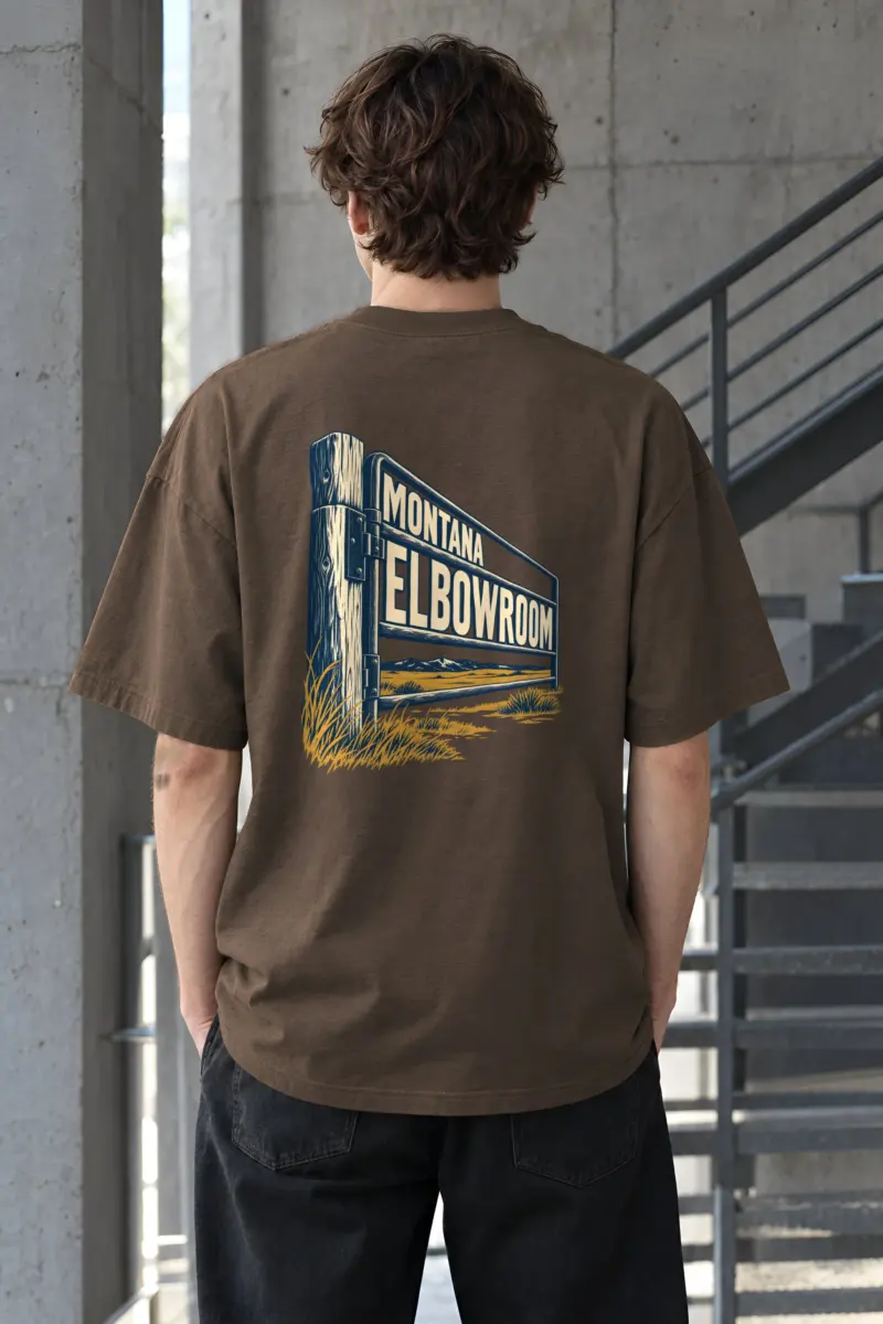 “Montana Elbowroom Ranch Gate” Men’s Oversized Heavyweight Crewneck T-Shirt