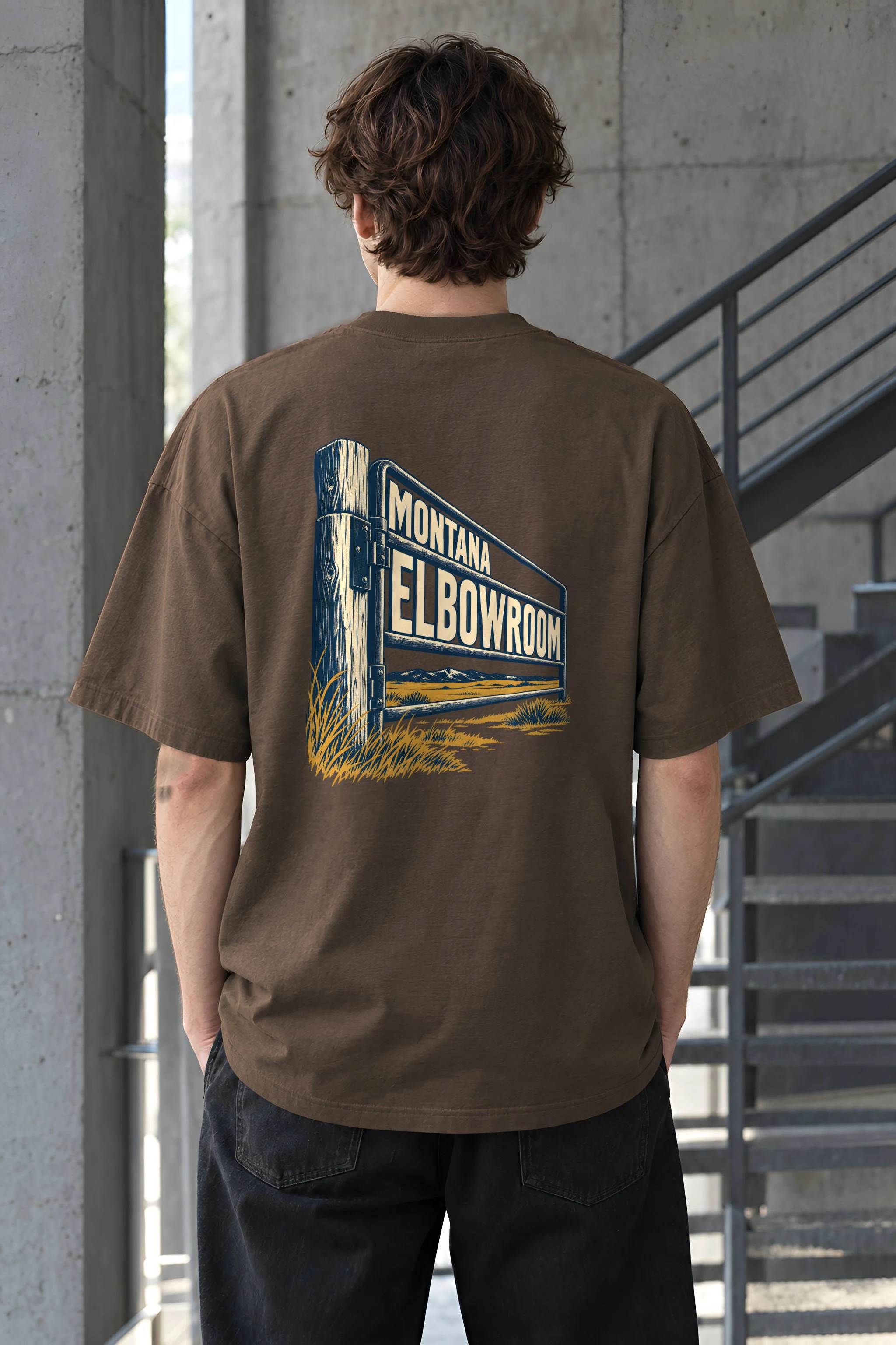 "Montana Elbowroom Ranch Gate" Men's Oversized Heavyweight Crewneck T-Shirt