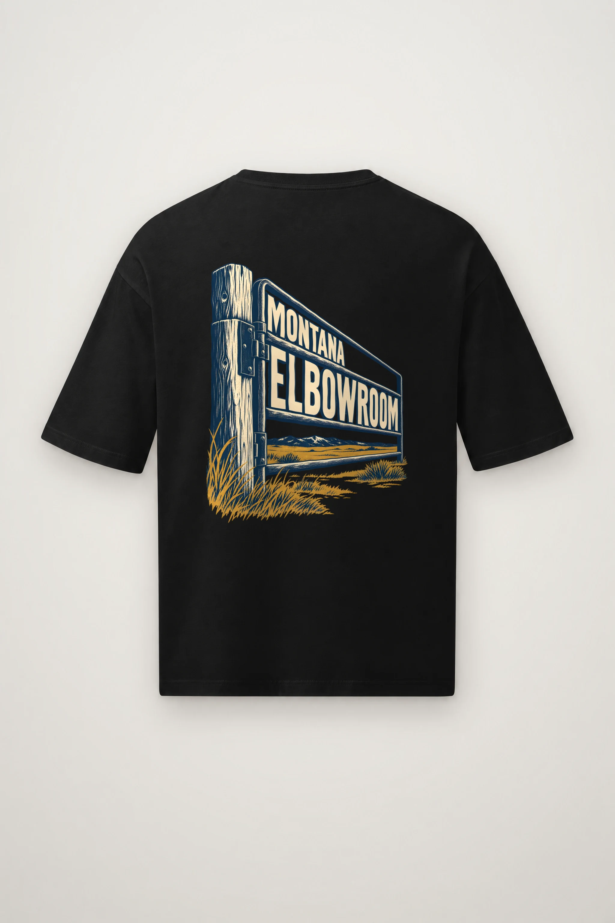 "Montana Elbowroom Ranch Gate" Men's Oversized Heavyweight Crewneck T-Shirt
