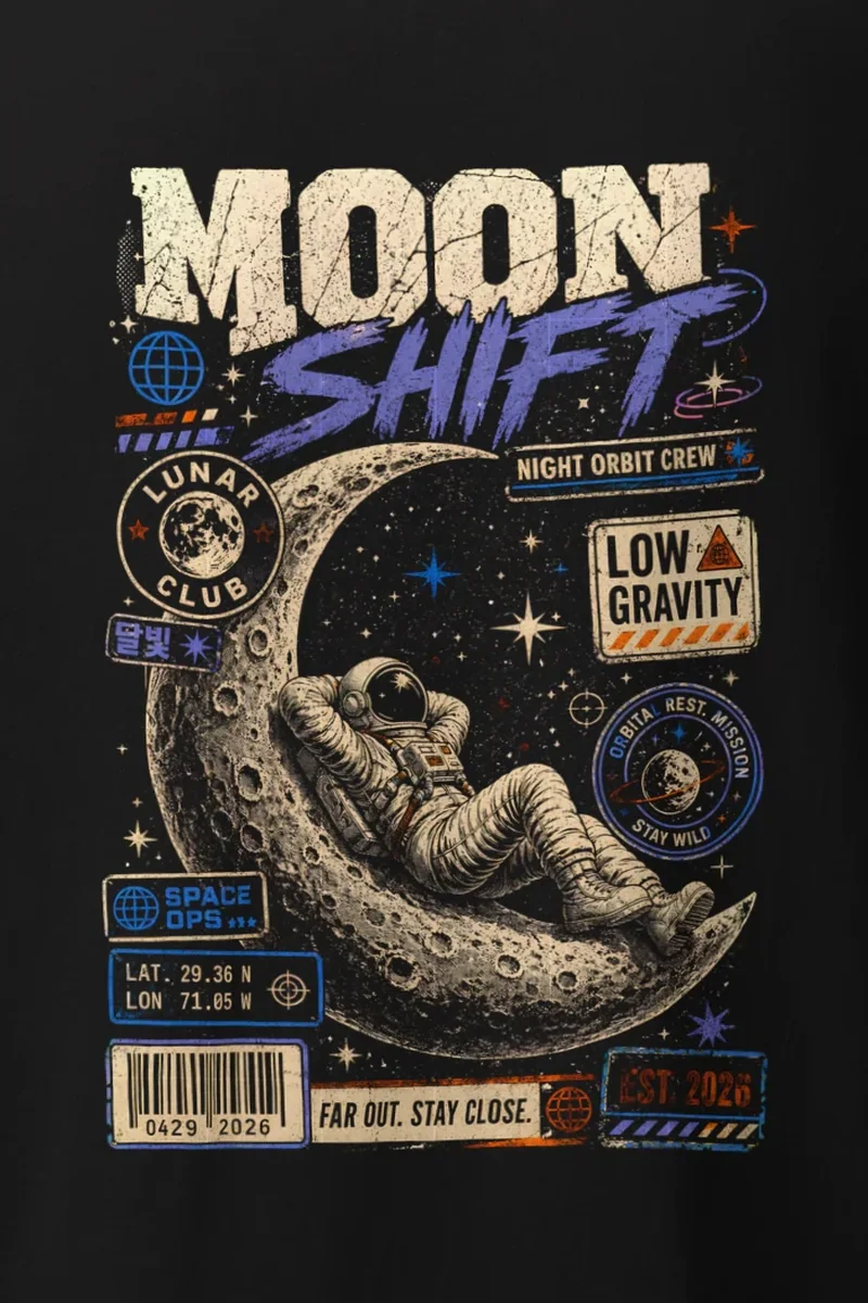 "Moon Shift" Heavyweight Unisex Crewneck T-shirt