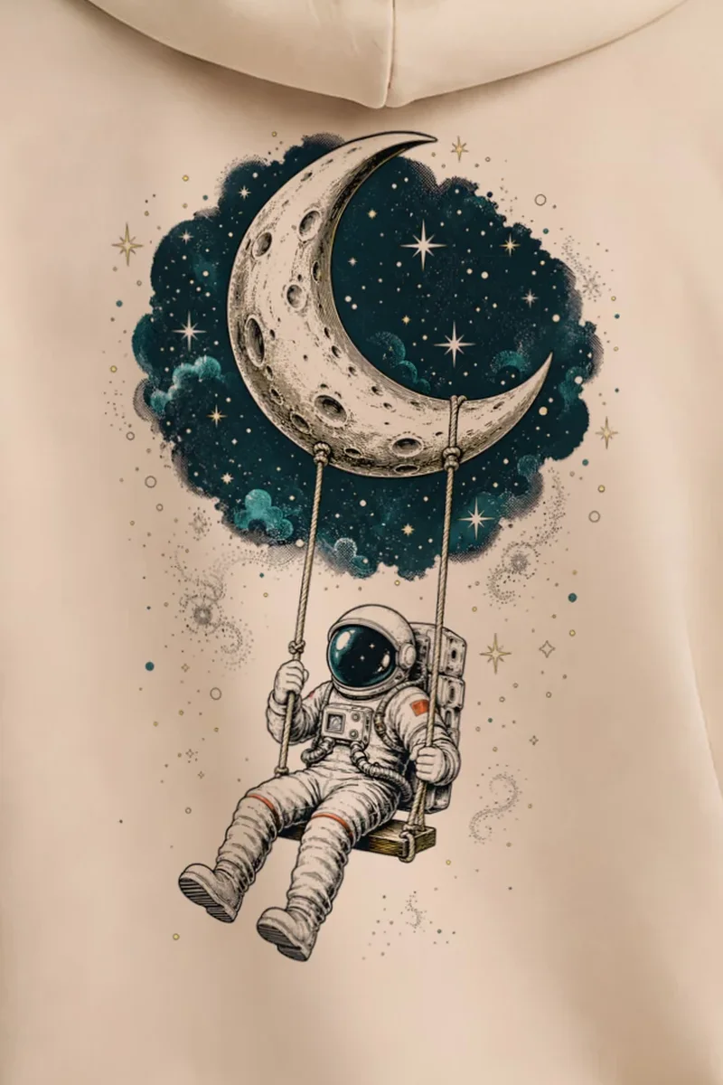 "Moon Swing Astronaut" 1 Pullover Hoodie - the graphic up close