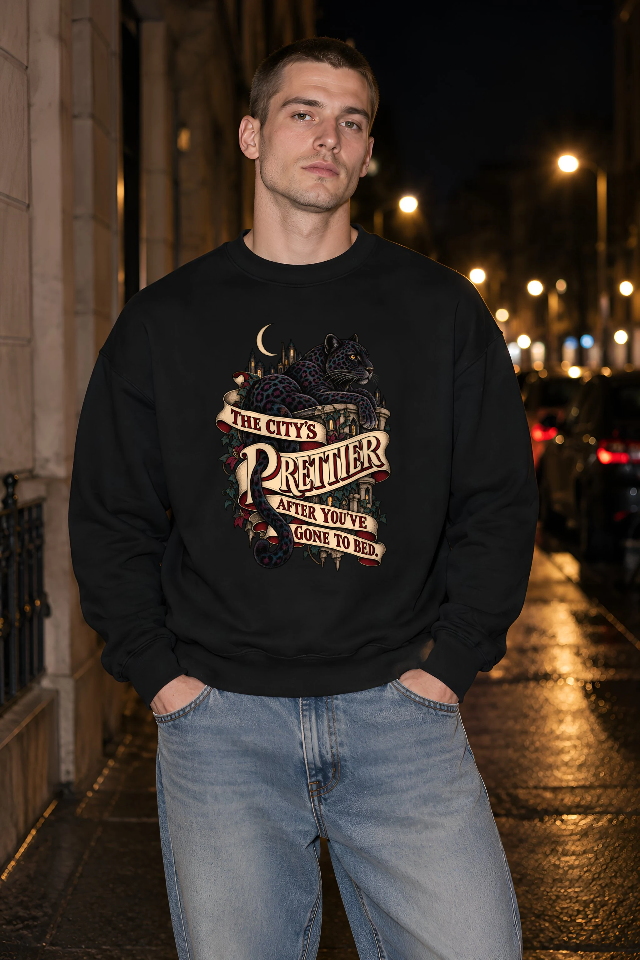 "Moonlit Black Leopard" Unisex Crewneck Sweatshirt
