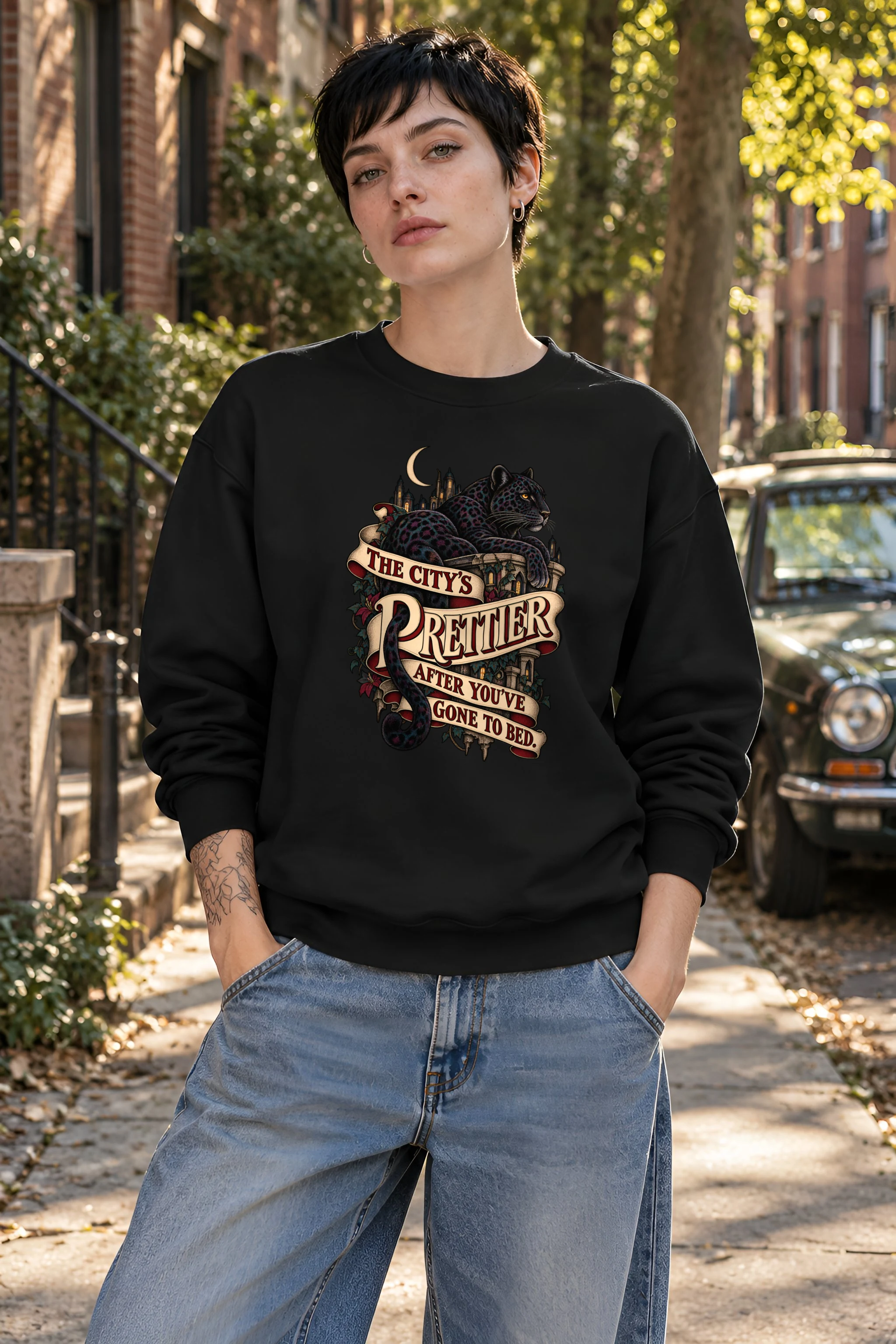 "Moonlit Black Leopard" Unisex Crewneck Sweatshirt