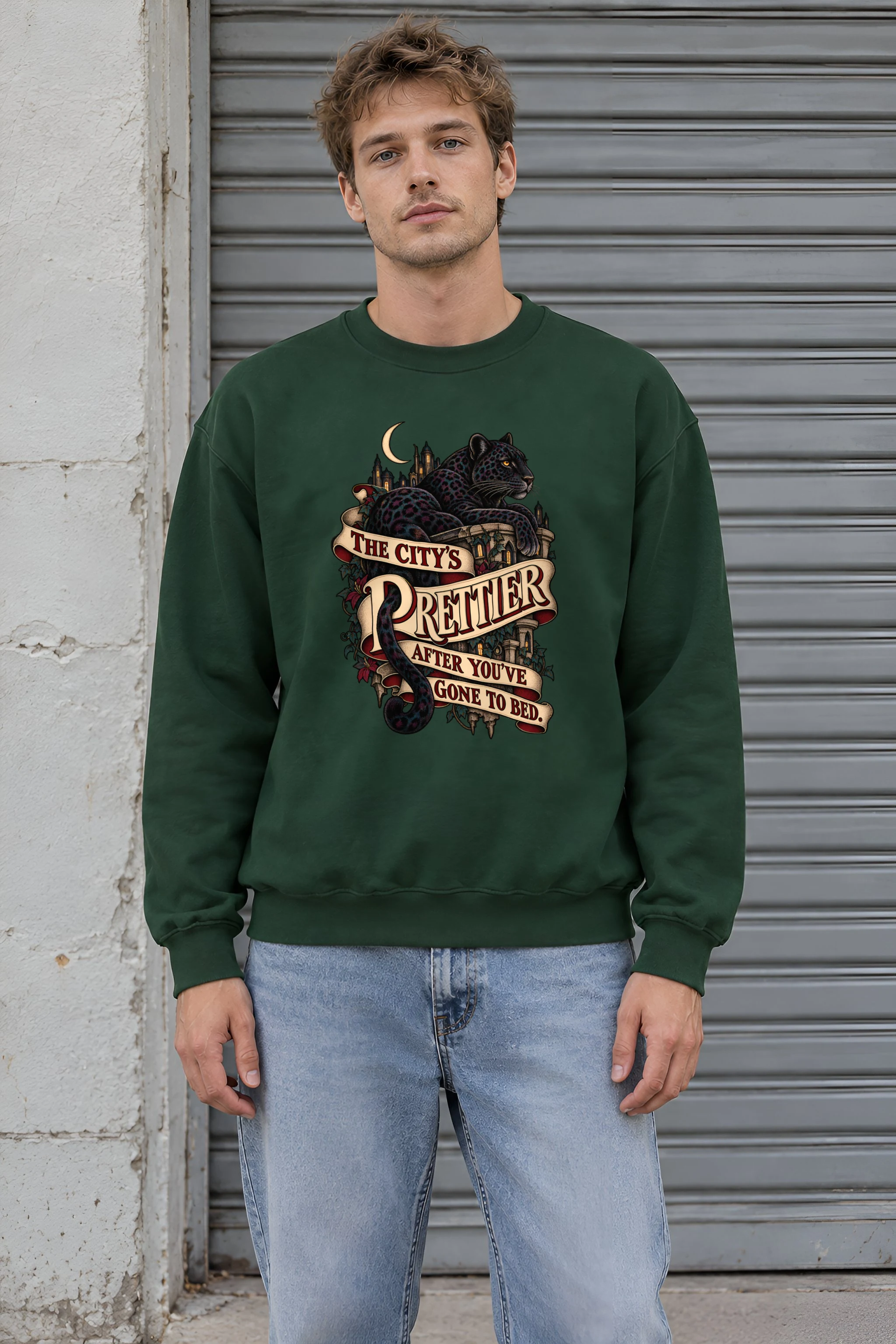 "Moonlit Black Leopard" Unisex Crewneck Sweatshirt