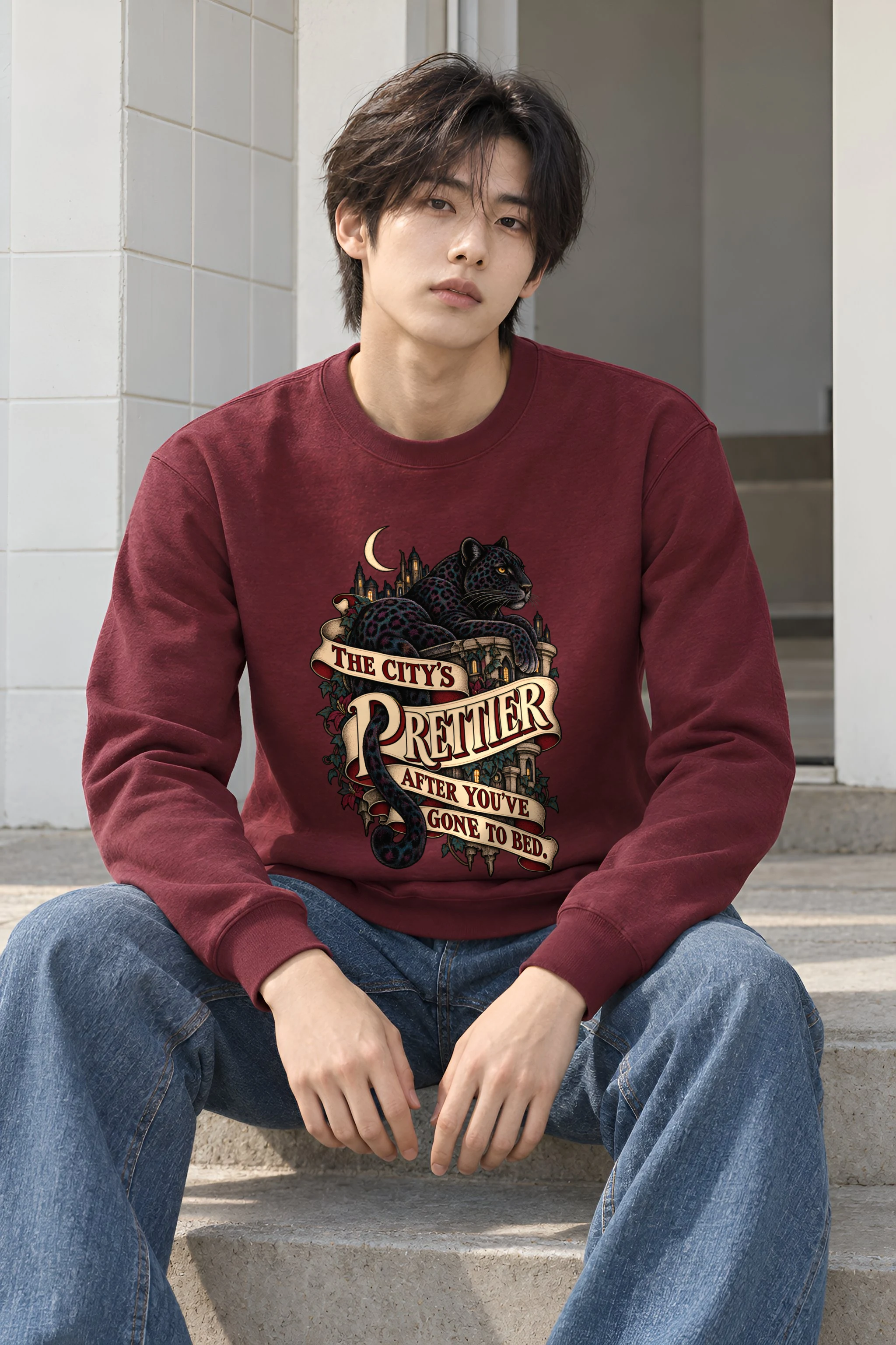 "Moonlit Black Leopard" Unisex Crewneck Sweatshirt