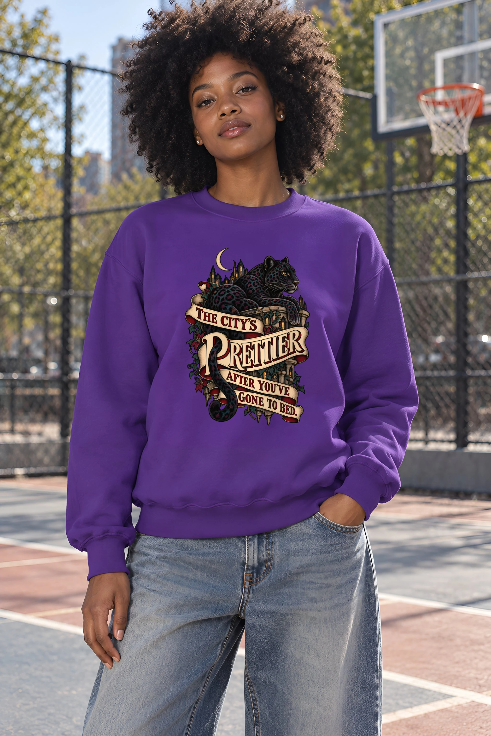 "Moonlit Black Leopard" Unisex Crewneck Sweatshirt