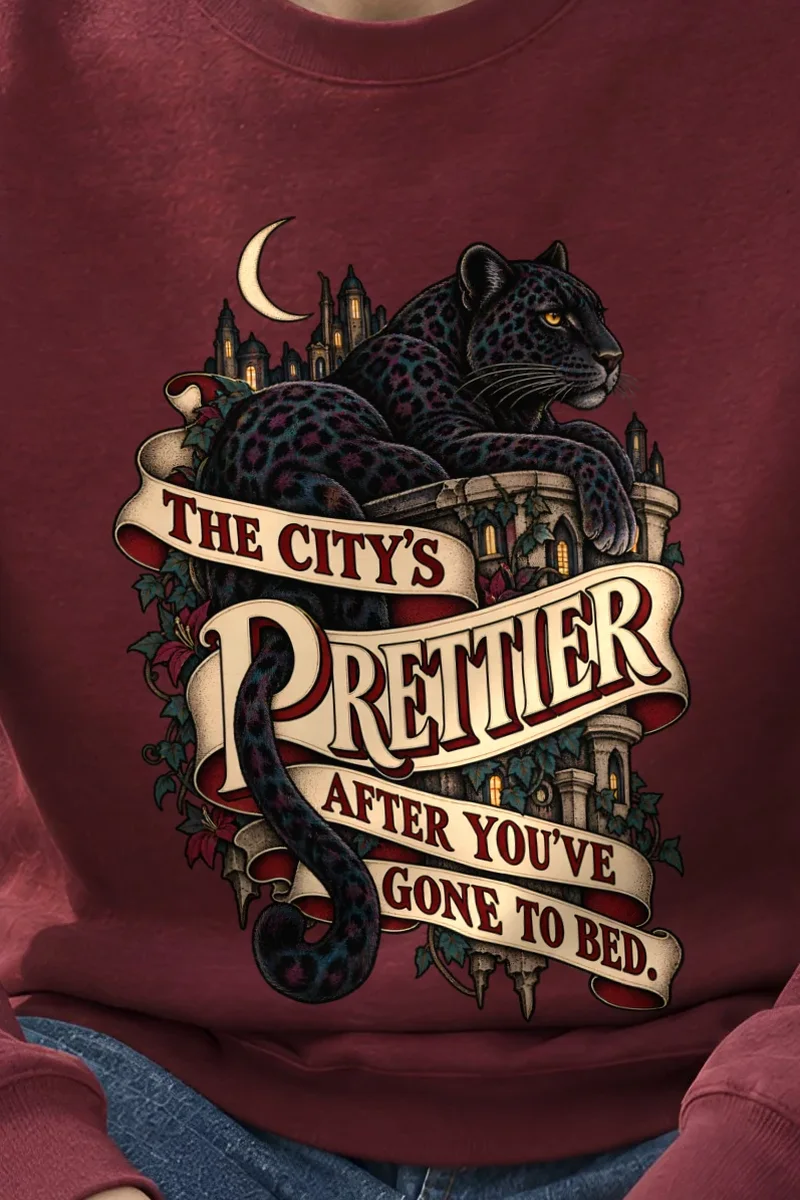 "Moonlit Black Leopard" Unisex Crewneck Sweatshirt - the graphic up close