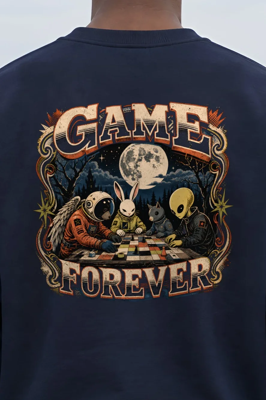 "Moonlit Chess Club" 1 Crewneck Sweatshirt - the graphic up close