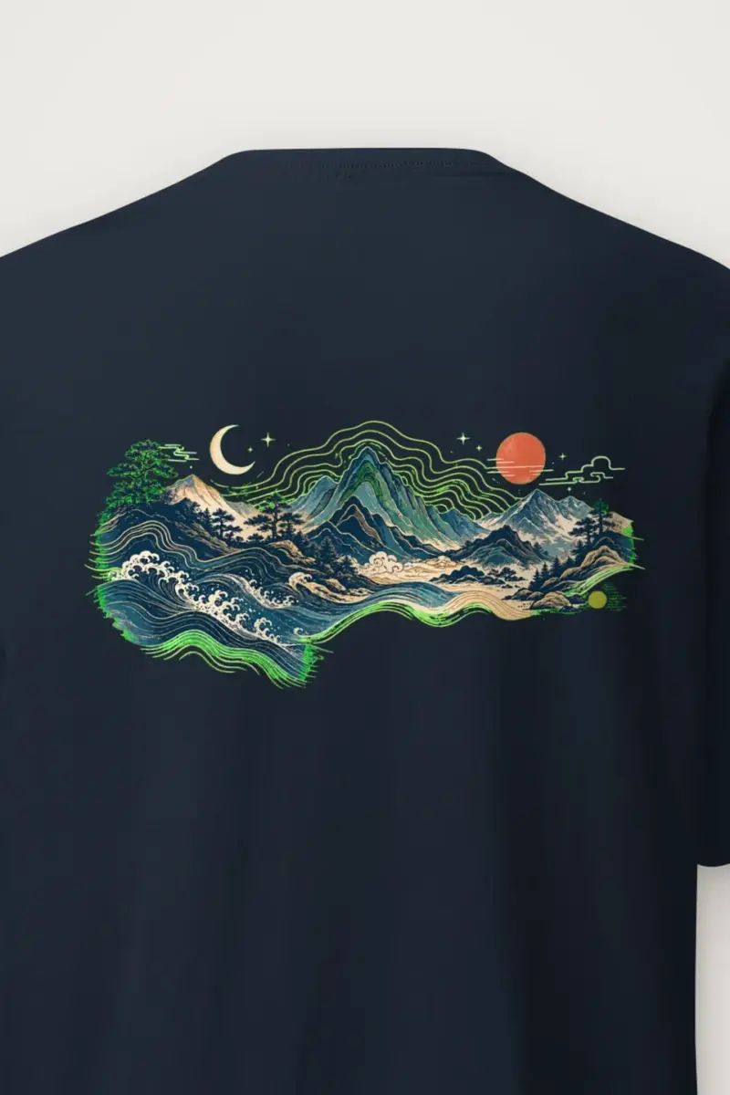 "Moonlit Coastal Peaks" Heavyweight Unisex Crewneck T-shirt
